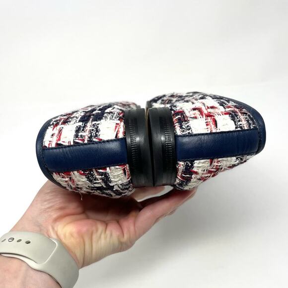 Gucci Jordaan Tweed Check Horsebit Flat Loafers Red White Blue Gold EU 37 - Picture 7 of 14